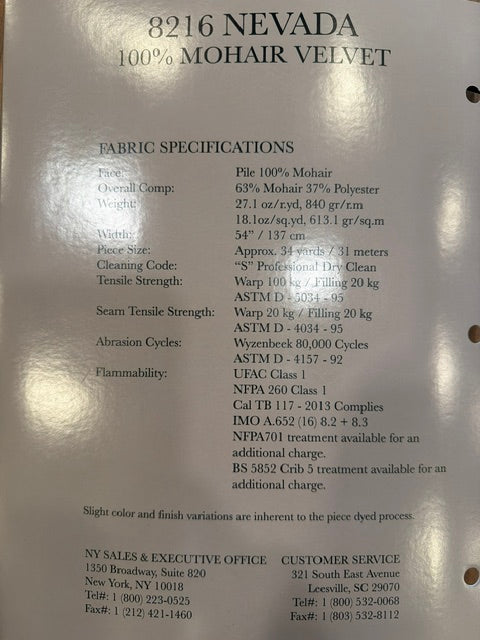 Nevada Mohair Sample Booklet