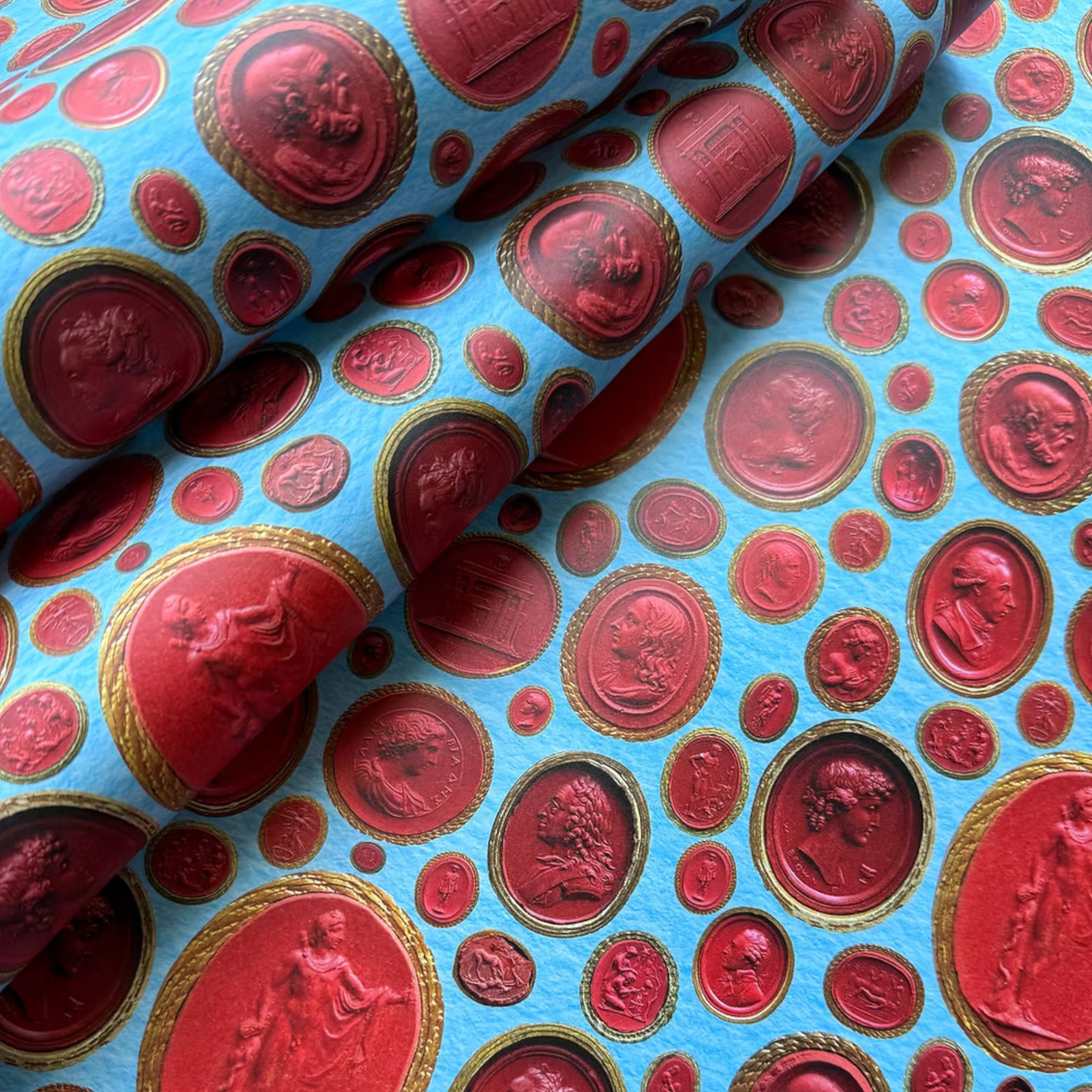 Gift Wrap Sheets | Antique Sulphur Intaglios on Aqua