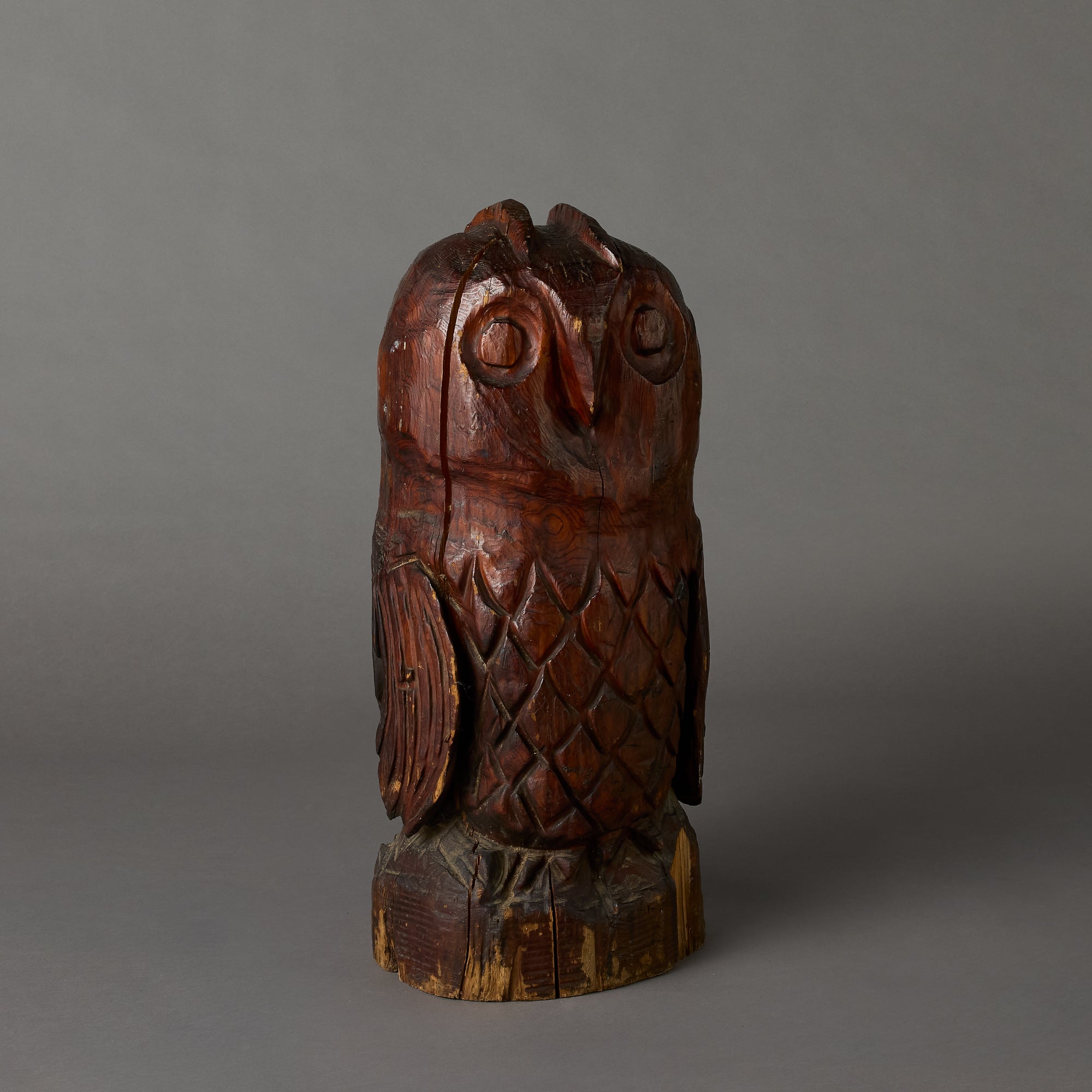 Carved Wood Owl Sculpture