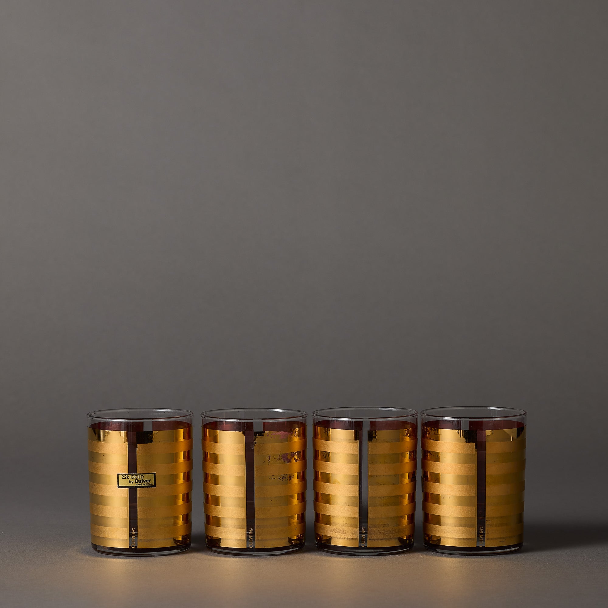 Culver 22K | Gold Stripe Rocks Glasses | Set of 4