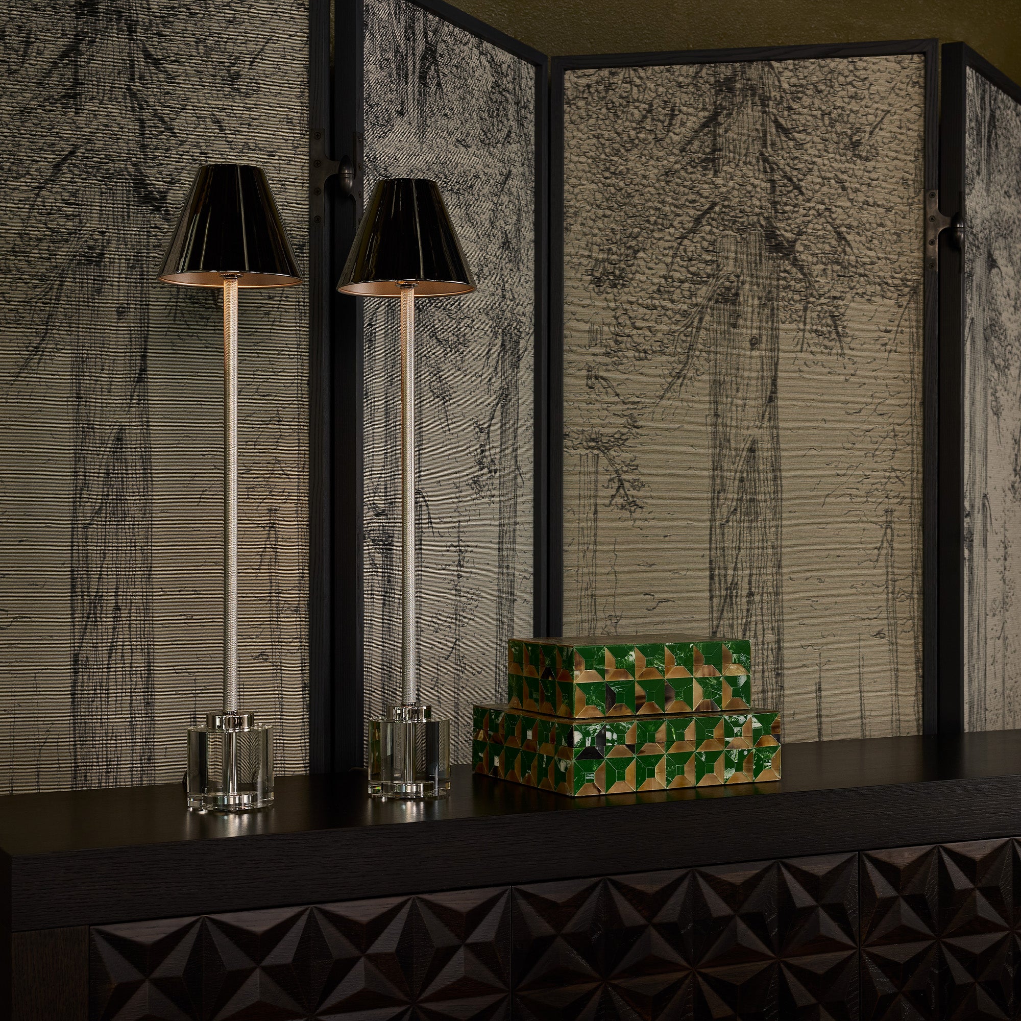 Gallery Shade Lamps | Nickel & Crystal | Pair