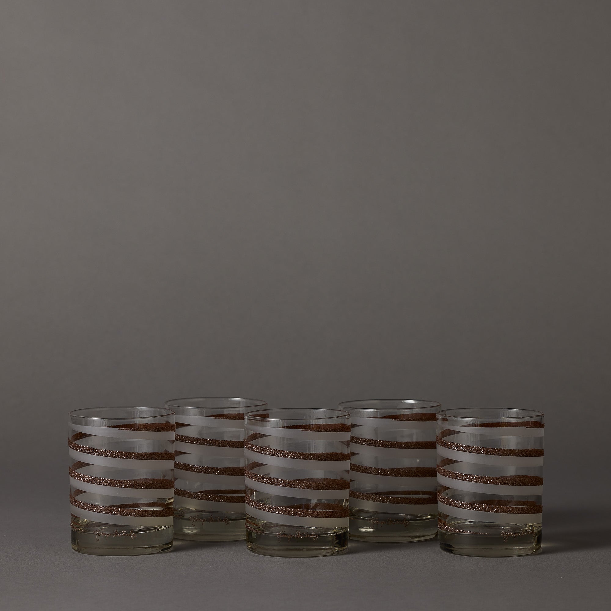 Georges Briard | Brown and Frosted Swirl Rocks Glasses | Set of 4