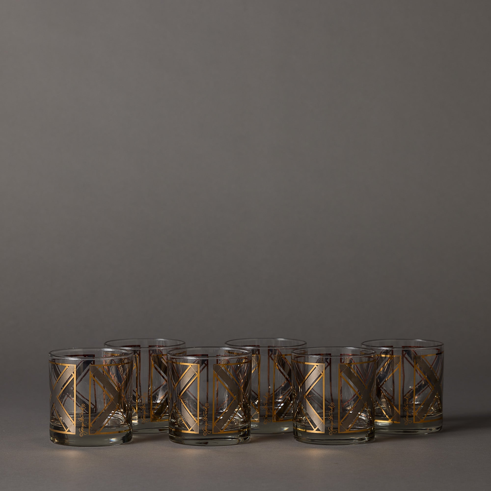 Georges Briard | Gold and Black X Lowball Glasses | Set of 6