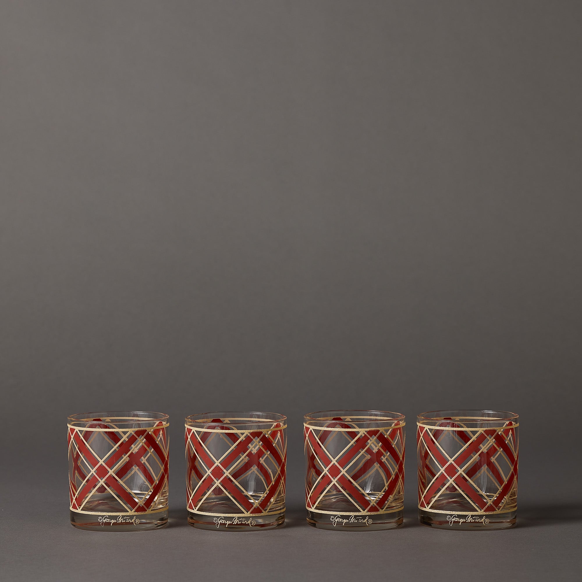Georges Briard | Vintage Red X Rocks Glasses | Set of 4