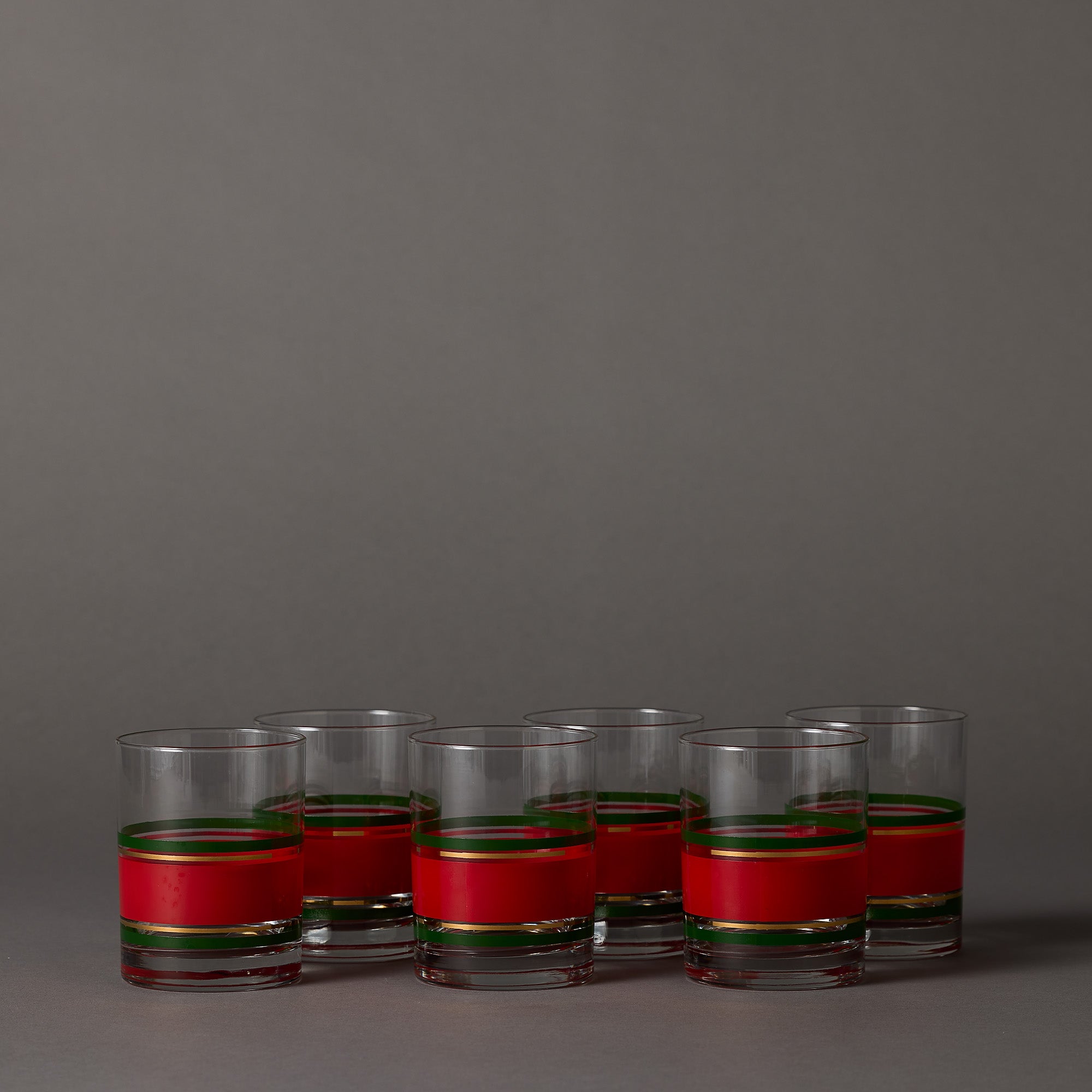 Red + Green + Gold Ribbon Rocks Glasses | Set of 6