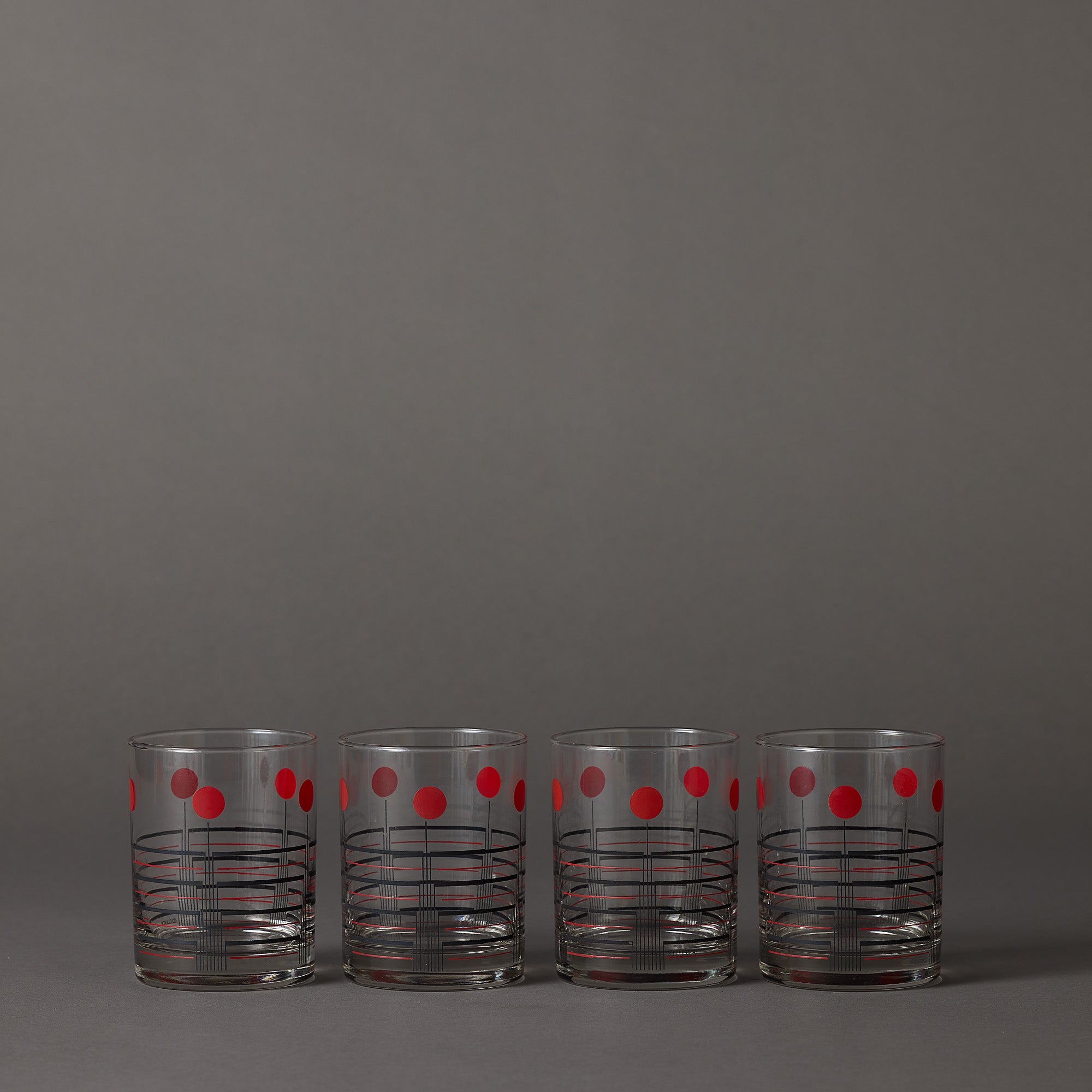 Culver | Red Dots with Black Stripes Rocks Glasses | Set of 4