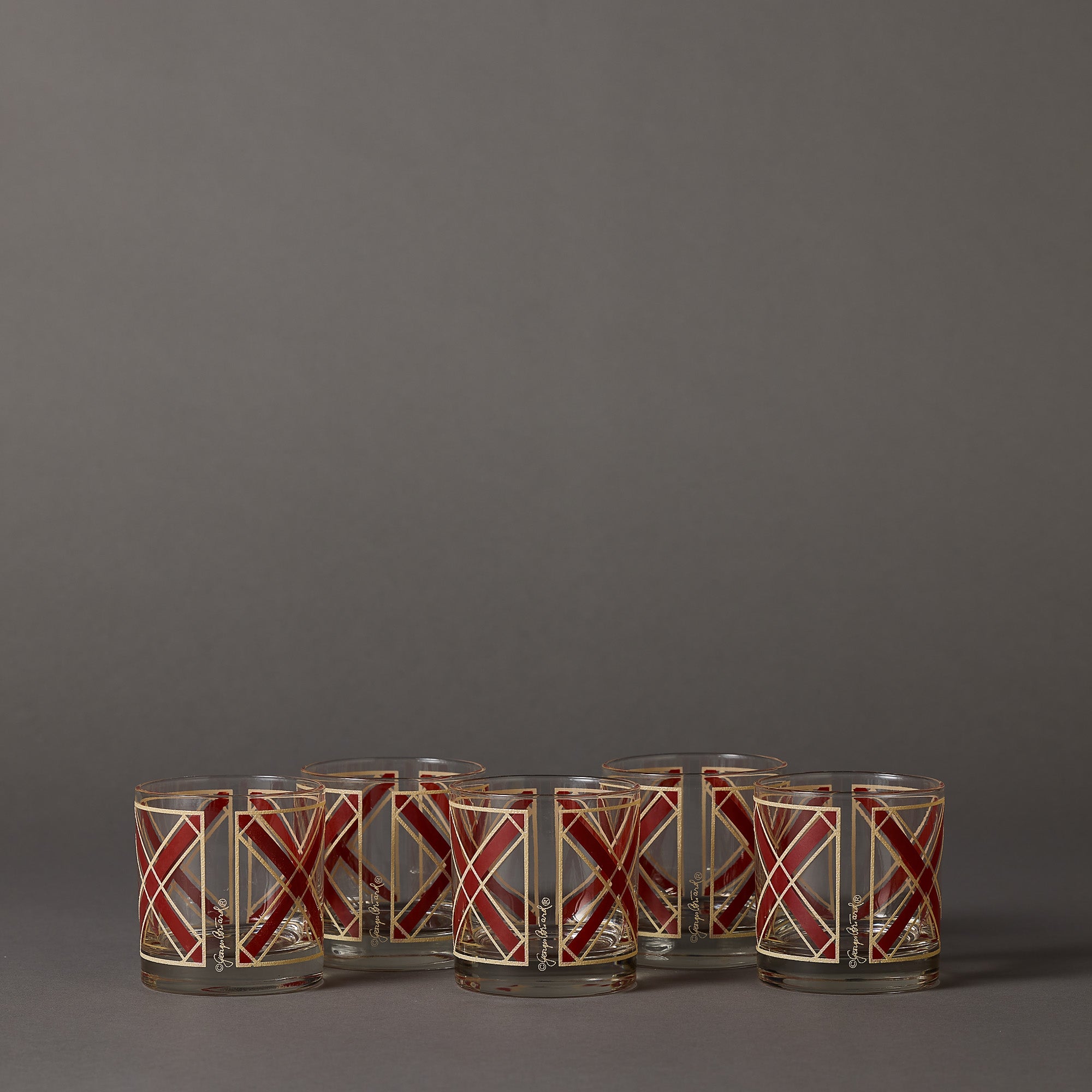 Georges Briard | Modern Red X Lowball Glasses | Set of 5