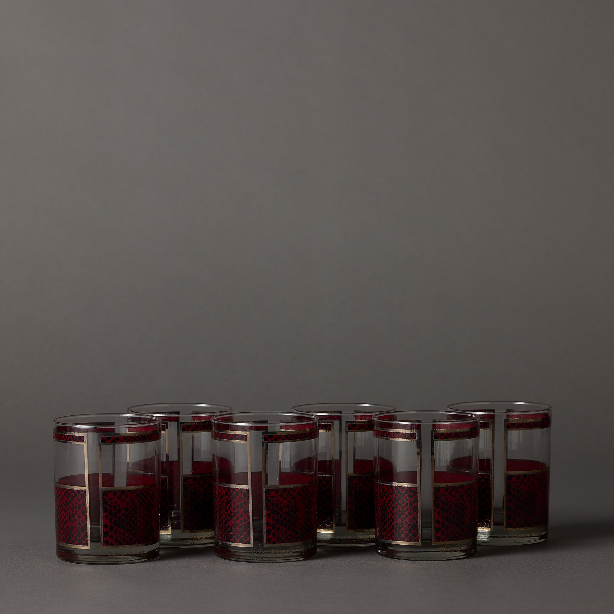 Georges Briard | Red and Black Snakeskin Rocks Glasses | Set of 6