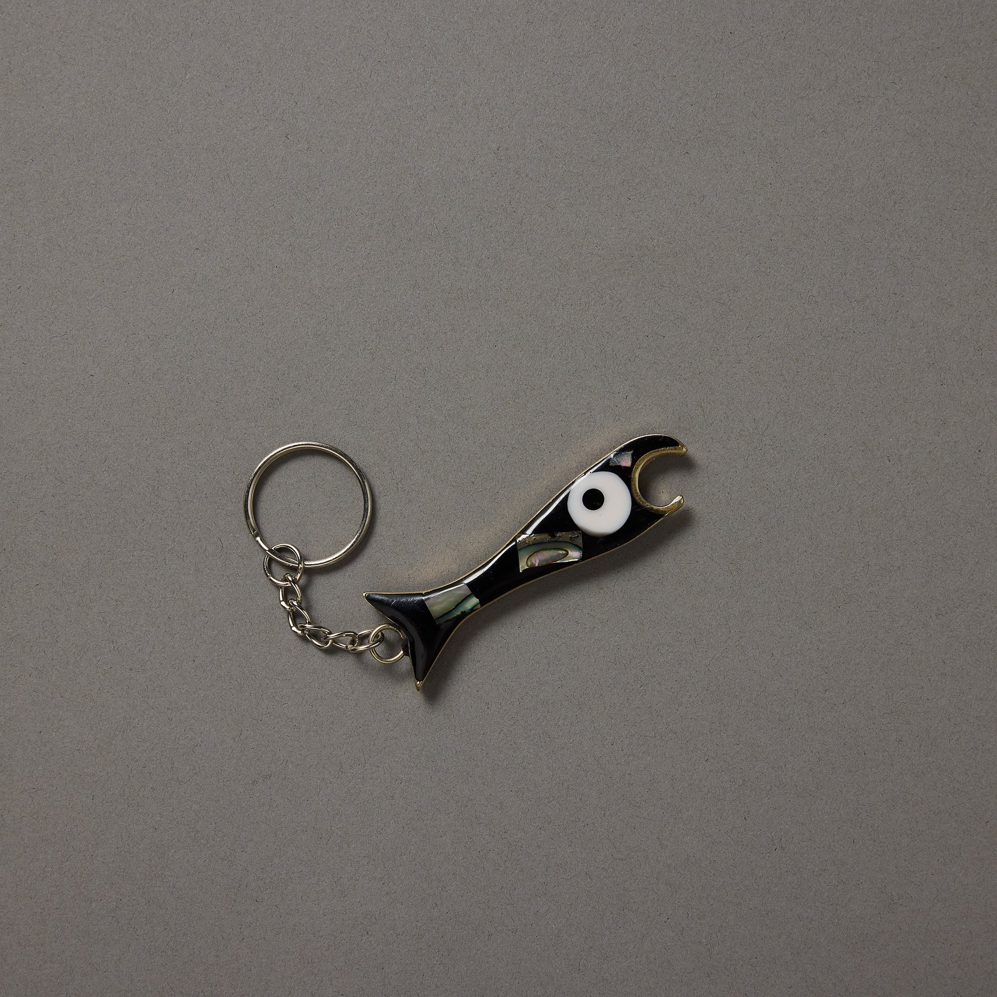 Vintage Abalone Inlay Fish Keychain