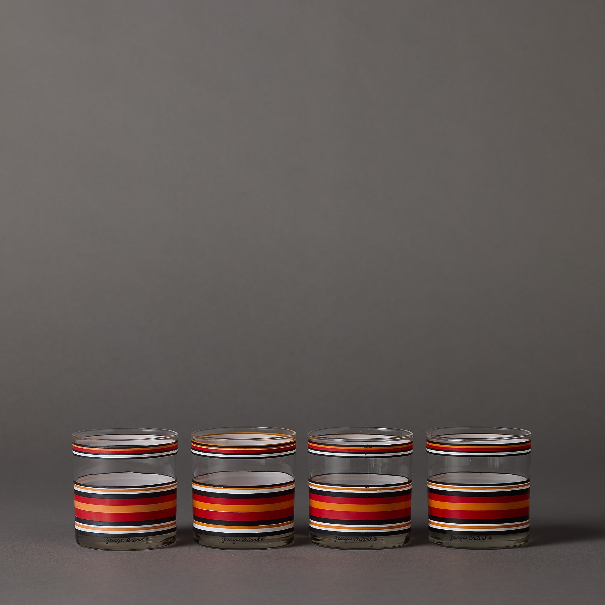 Vintage Georges Briard | Black, Red, and Orange Stripe | Set of 4